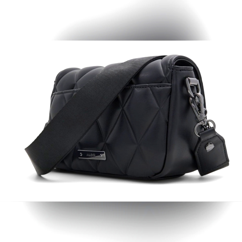 ALDO QUILTED BLACK CROSSBODY/HANDBAG WITH SILVER ACCENTS. NWT - Picture 2 of 4